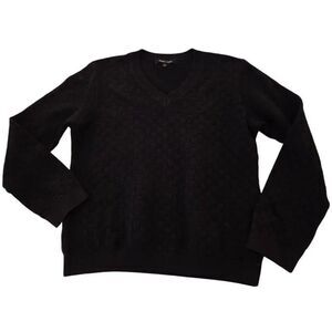 Bette & Court Womens Basket Weave Knit V-neck Pullover Golf Sweater Black Small